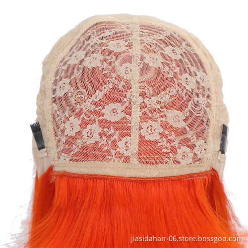 Silky Straight machine made wig Orange hair vendors brazilian human hair lace wig short bob with bang for black women